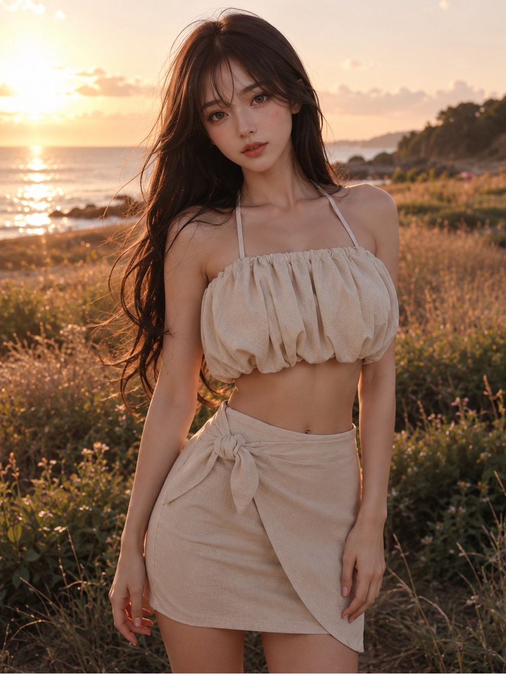 Seaside Meadow & Salt-Kissed Air sunwashed linen 2pc wrap mini skirt + crop top